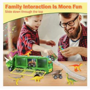 SG Seller | Dinosaur Truck Toys Set Kids Dinosaur Toys Truck Carrier With Light Music and Sound Dinosaur Toys Playset Including 3 Pull Back Trucks For Toddler