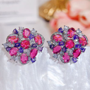 SEQUITO Classy Women Ear Jewelry Pave Setting Multicolor AAA Cubic Zircon Silver Plated Delicate Flower Big Stud Earrings for Daily Wear SE959