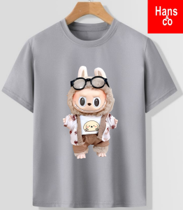 Kaos Pria Model Terkini Trending Motif 3D Bahan katun 24 Labubu Kacamata H0410