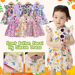 AOJU Girls Floral Print A-Line Dress Cute Princess Midi Skirt Summer Outfit For Kids 1-4yrs