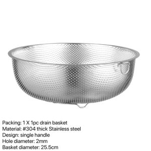 Thick stainless steel drain basket/tray with double handlesbowl/dish rack with drainerrice drainercolanderstrainersiftersievefood storage & dispensersfood basket traykitchenwaretablewareBINLU