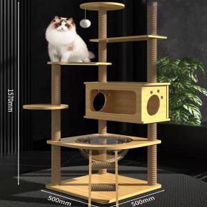 Large Cat Tree House Wood Cat Condo Bed Scratcher House Pet Tower Hammock Cat Climbing Scratcher