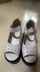 [Free Shipping] Soft Leather Soft Sole Wedge Sandals for Women 2026 Summer New Platform Thick Sole Peep-Toe Mom Sandals Hollow Out Shoes