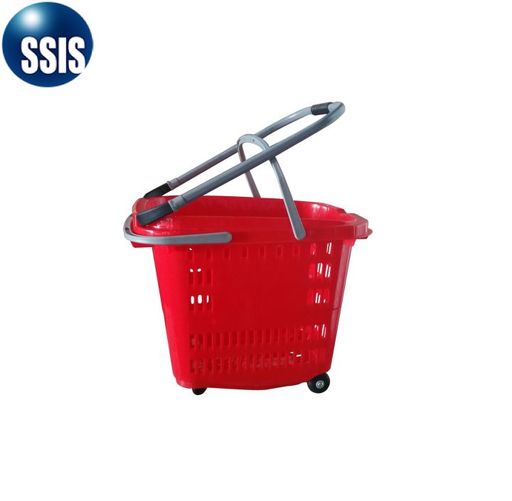 Shopping Basket Trolley Cart W/ Foldable Handle (Red) Lazada PH