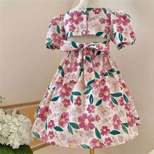 Bear Leader 3-7 Year Old Girls Dress 2023 Summer New Floral Halter Princess Dresses Western Style Puff Sleeve Skirt 3-7 Years Kids Clothing