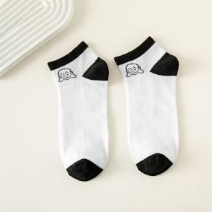 KS114 Kaos Kaki Pendek Monokrom Ankle Socks Semata Kaki Motif Hitam Putih