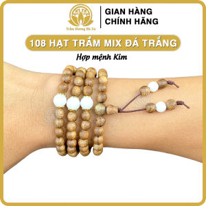 Vòng tay trầm hương chuỗi 108 hạt mix đá mệnh kim mộc thủy hỏa thổ đeo tay nam nữ Trầm Hương Hà Xá