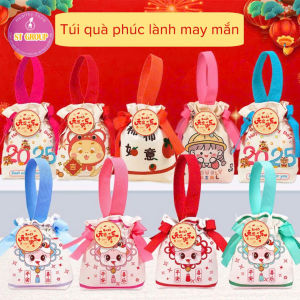 Túi Vải Dây Rút ST GROUP đựng quà Giáng sinh màu đỏ xanh lá hoạ tiết đặc trưng Túi quà tặng bánh kẹo phụ kiện trang trí Noel cây thông