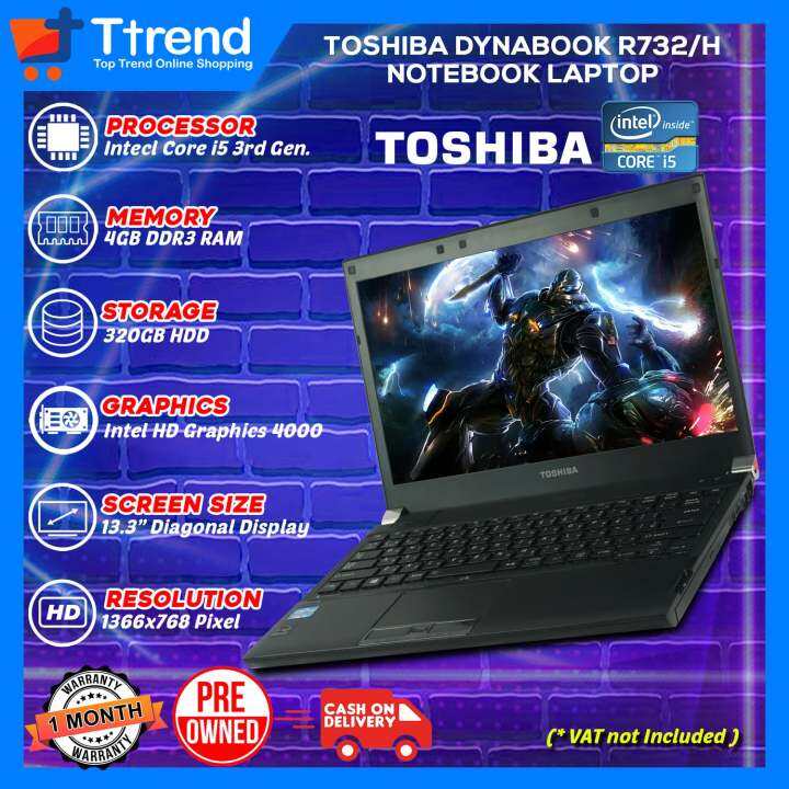 TOSHIBA DYNABOOK R732/H NOTEBOOK LAPTOP | Intel Core i5 3rd Generation, 4Gb  RAM DDR3, 320Gb