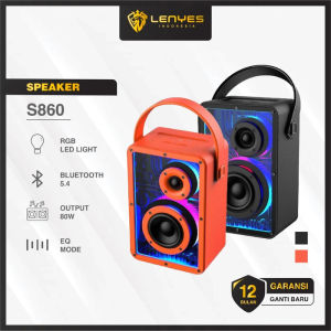 LENYES S860 80W Wireless Speaker Bluetooth 5.3 Transparan Cyberpunk RGB Colorfull LED Light Portable TWS