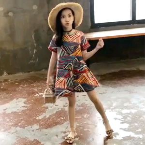 Dress Anak Perempuan AZEETA Katun Lengan Pendek Model Retro Musim Panas Import