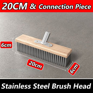 Stainless Steel Wire Brush Floor Brush 20/30/50cm Brush Head Long Wood Handle Moss Cleaning Brush