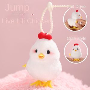 CRNGW Plush Duck Wind Up Jumping Toy Walking Lifelike Clockwork Spring Chicken Toy Plush Pendant Interative Guide Baby Crawling Toy Kids