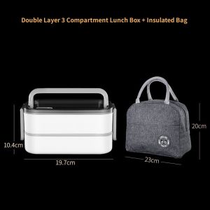 Stainless Steel Leak-Proof Double Layer Lunch Box with Insulated Bag - Microwaveable Thermal Food Container