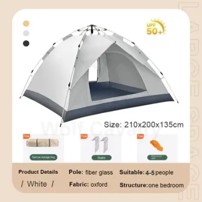 Khemah Camping Tent 3/4 Person Outdoor Khemah Tidur Auto Tent Waterproof Portable Silver coating Anti-UV Tent Family Tent Hiking Picnic