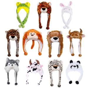 Cute Plush Hat Funny Novelty Plush Animal Earflap Cap Photo Props Dress Up Cosplay Halloween Party Costume Headgear