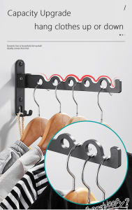 【Angel House】Aluminum Foldable Wall Clothes Hanger，Wall Mounted Retractable Clothes Hanger Laundry Drying Rack with four Hooks for Room Attic Garage Indoor and Outdoor