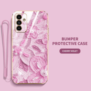 VRQR Phone Case for Samsung Galaxy A14 A13 A24 4G 5G A04S A34 A54 5G A74 M23 F23 M52 M14 5G Painted Oil Painting Style Flowers Flat Electroplated Soft Shell With free lanyard