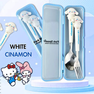 ABS Sanrio Stainless Steel Set Spoon Fork Cutlery Box Sets Cute Cultery With Box Portable Tableware Spoon Kuromi Kitty