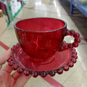 แก้วกาแฟสีใส แก้วกาแฟสีแดง พร้อมจานรอง กาแฟราคาถูก เข้าไมโครเวฟได้