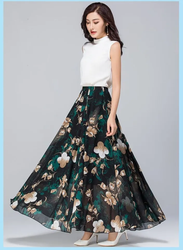 Small Fresh Chiffon Skirt Half length Skirt Print Big Hem Fairy