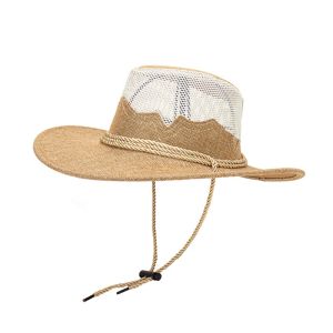 HOUCHU Wide Brim Western Cowboy Hats Summer Fishing Cowgirl Visor Cap Fashion Mesh Hollow Out Sunscreen Bucket Hat for Women Men
