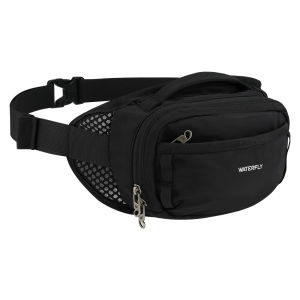 WATERFLY Fanny Pack Waist Bag for Travel & Hiking Large RFID Blocking Crossbody Bag Breathable Anti-Theft Hip Pouch with Multi-Pockets for Women Men Casual Walking