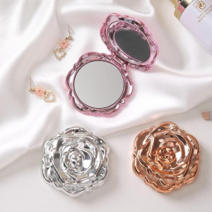 Portable Mini Mirror Retro Rose Flower Pocket Makeup Mirror Double Sided Foldable Hand Mirrors Cosmetic Tool