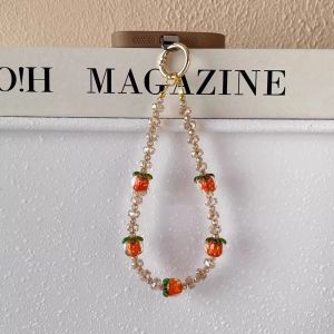 BasicSpark 1.2M Summer Persimmon Glowing Crystals Phone Chain Universal Crossbody Phone Lanyard with Patch Adjustable Neck Rope Keychain Bag Chain Anti-drop and Anti-loss