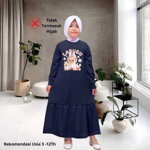 Baju Gamis Anak Perempuan Terlaris Pakaian Fashion Muslim Terbaru Motif LABUBU Viral Usia 3-12 Tahun