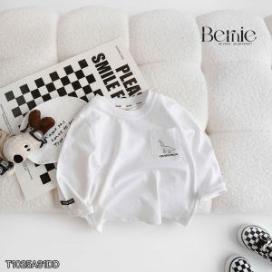 Áo thun trắng cho bé trai tay dài phối túi ngực họa tiết khủng long size 9 tới 28kg BERNIE T0725A56