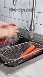 Dish Drainer Rack Sink Drain Basket Kitchen洗菜篮 碗碟架子 篮子Retraceable Washing Basket Stainless Steel