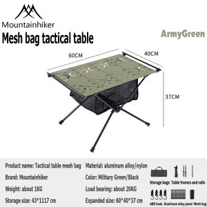 Mountainhiker portable folding table with mesh storage compartment 4 hooks multi-purpose picnic foldable easy to carry wild camping