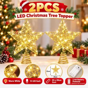 SG Ready Stock 25CM LED Christmas Tree Topper Star 15LED Warm White Battery Xmas Tree Decoration
