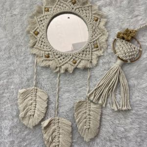 MACRAME CERMIN MANIK DAUN KODE11- HIASAN CERMIN MACRAME GANTUNG-HIASAN DINDING TEMPEL DINDING