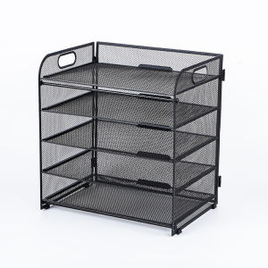 5-Tier Office Desk Organizer Rack with Handle Metal Mesh Desk Organizer Rack Document Shelf Paper Letter Tray Organizer  Magazine Mesh Rack  for Home Office Supplies