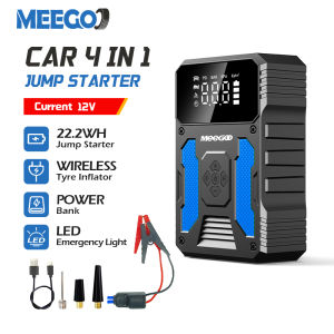 MeeGoo Car Jump Starter 12V Emergency Power Bank 150PSI Portable Tyre Air Pump With LED Light And Smart Clip