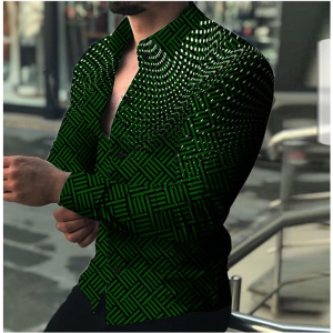 Mens Shirt Polka Dot Print Geometric Navy Teal Outdoor Street Long Sleeve Clothing Fashion Streetwear Designer Casual 6XL