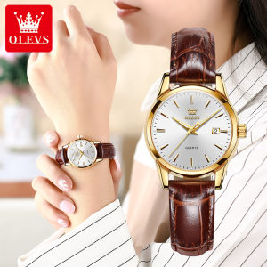 OLEVS 6898 Fashion Women Wristwatch Quartz Waterproof Genuine Leather Band Watches For Women Luminous Calendar