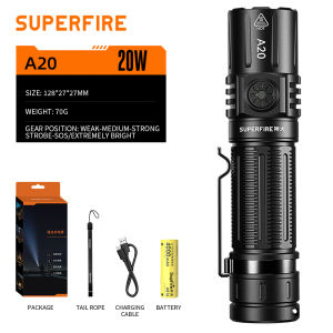 SUPERFIRE Flashlight A20 20W High-power 1700 Lumens Super Bright Type-C Rechargeble  Portable Waterproof Torchlight For Camping Hiking Expedition