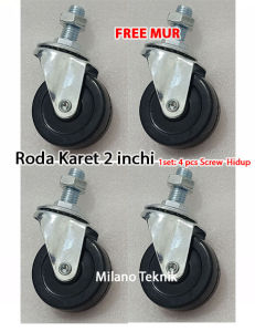 Roda 2 inch karet 4pcs Screw Hidup/ Rem+Mur Roda Troli Etalase furniture kursi lemari