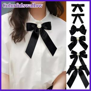 Colorfulswallow Bowtie giả ngọc trang trí nhung Bowtie Áo sơ mi giản dị trang trí Bowtie cho phụ nữ