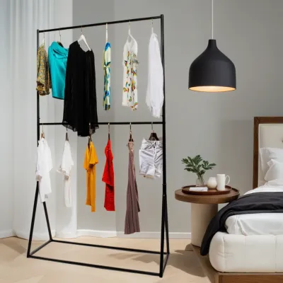 VNS-025 Xào Treo Đồ Quần Áo Shop Giá Treo Quần Áo 2 Tầng Chân Chữ Y Sắt Sơn Tĩnh Điện.