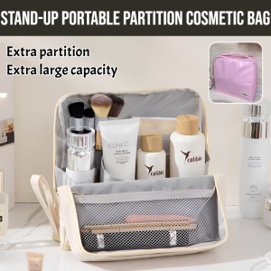 [Travel Essential] Stand-up Portable Partition Cosmetic Bag Portable Large Capacity Travel Makeup Bag Storage Bag