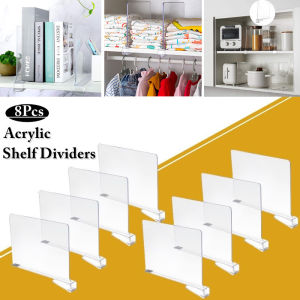 8X Acrylic Shelf Dividers for Closet Organization Clear Shelf Divider Fits Shelves of 0.4-1 Inch Shelf Divider for Wooden Shelving