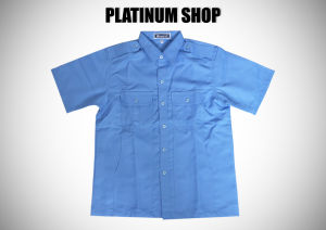 เสื้อซาฟารีผู้ชาย สีฟ้า เสื้อพนักงาน เสื้อสุภาพ เสื้้อเข้าพิธี เสื้อเซ็ตทำงาน เสื้อผู้ใหญ่ ฟอร์มพนักงาน