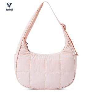 Puffer Crescent Bag for Women Quilted Underarm Bag Nylon Adjustable Strap Shoulder Purse with Zipper for Work Travel [Vodool Shophouse]