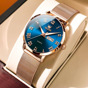 OLEVS 2920 Women Quartz Simple Watch Gift Round-dial Stainless Steel Watchband Wristwatch Week Display Calendar