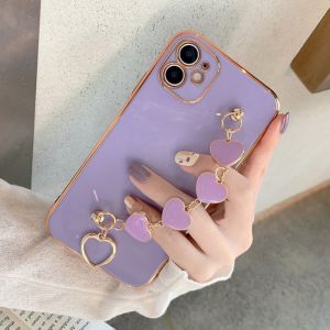 CrashStar Plating Love Bracelet Phone Case For iPhone 14 13 12 11 Pro Max Mini XR XS X 8 7 Plus + SE 2020 Straight Edge Soft Phone Cover With Full Cover Carema Protection Shell Casing Hot Sale