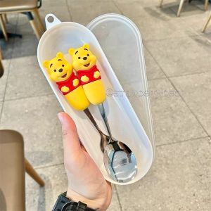Strawberry Winnie the Pooh Stainless Steel Fork Spoon Student High-value Tableware Cute Shock-resistant Childrens Spoon